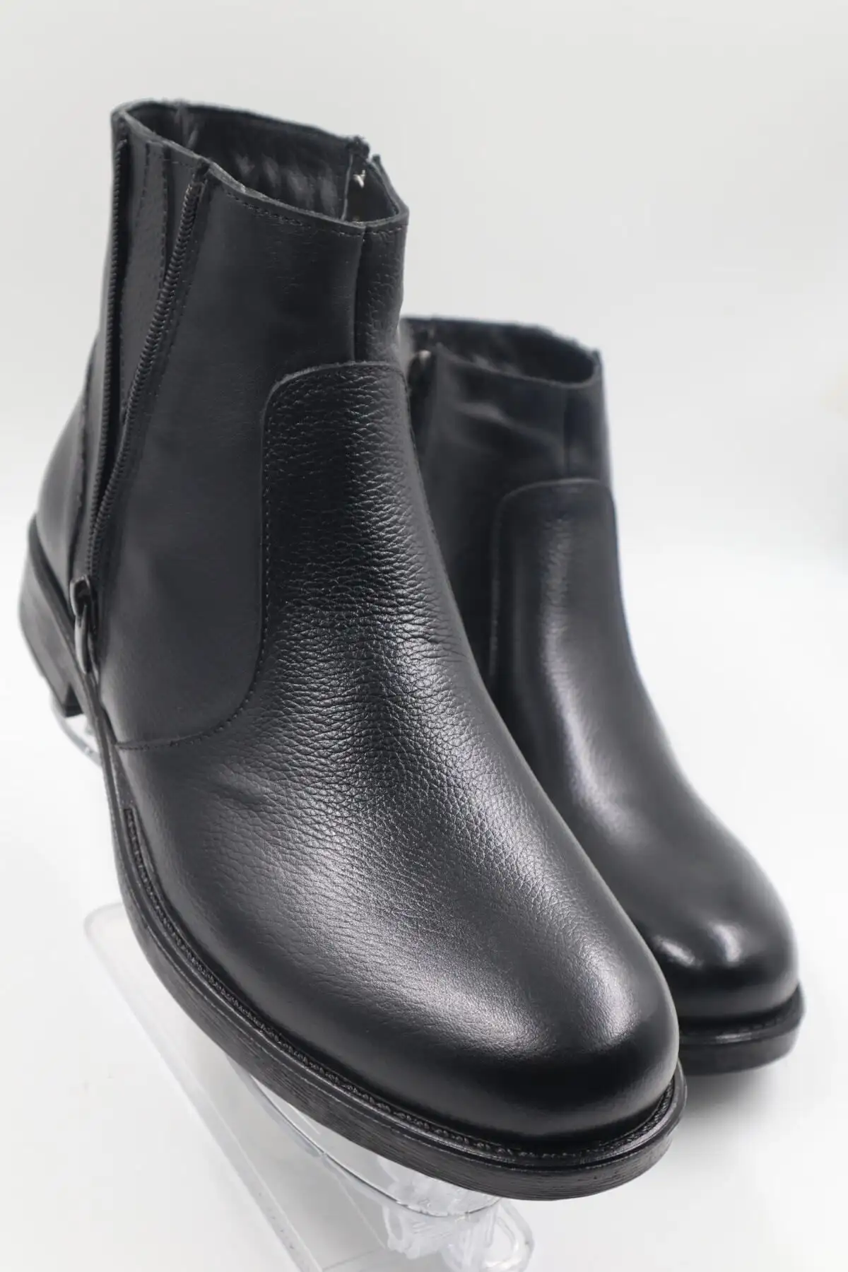 چکمه مردانه چرم اصل خز ضد لغزش زیپ دار مشکی - 82