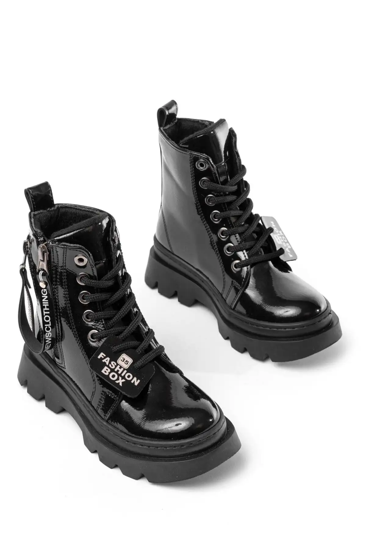 چکمه ضد آب دو زیپ چرم مشکی دخترانه - 182 چکمه ضد آب دو زیپ چرم مشکی دخترانه - 182