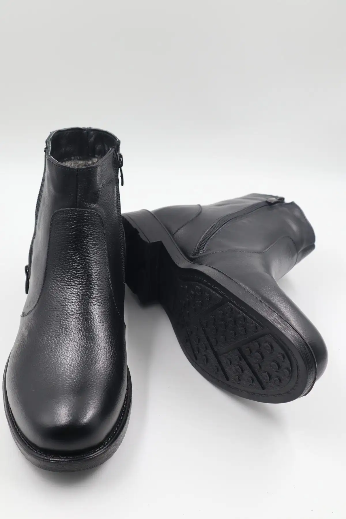 چکمه مردانه چرم اصل خز ضد لغزش زیپ دار مشکی - 82