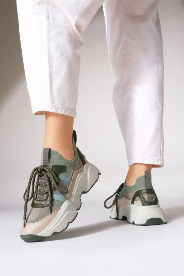 کفش ورزشی زنانه کتانی با کفی بالا Volente khaki - 31