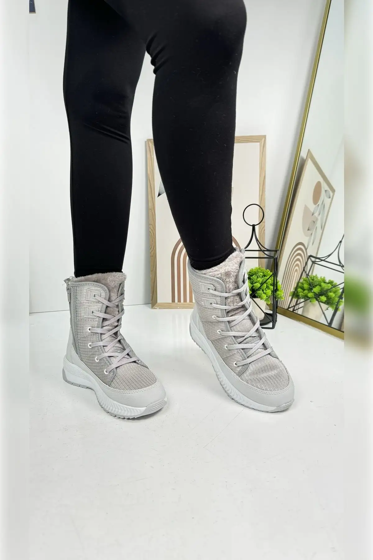 چکمه های برفی خزدار زنانه روزانه یخ بند دار زیپ دار راحت و راحت کف دندانه دار ضخیم 815 - 90 چکمه های برفی خزدار زنانه روزانه یخ بند دار زیپ دار راحت و راحت کف دندانه دار ضخیم 815 - 90