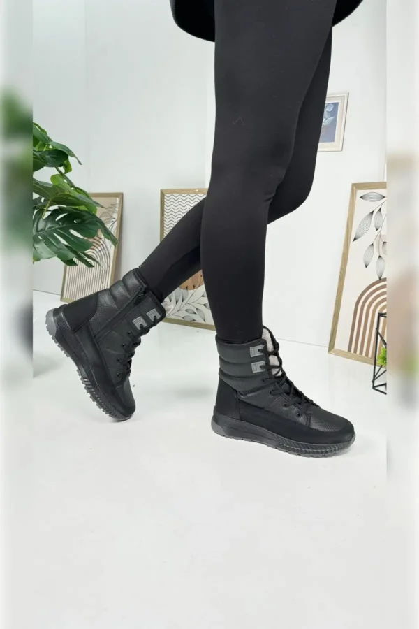 چکمه های برفی زنانه مشکی دودی Shearling زنانه بنددار زیپ دار راحت و راحت 815 - 1032