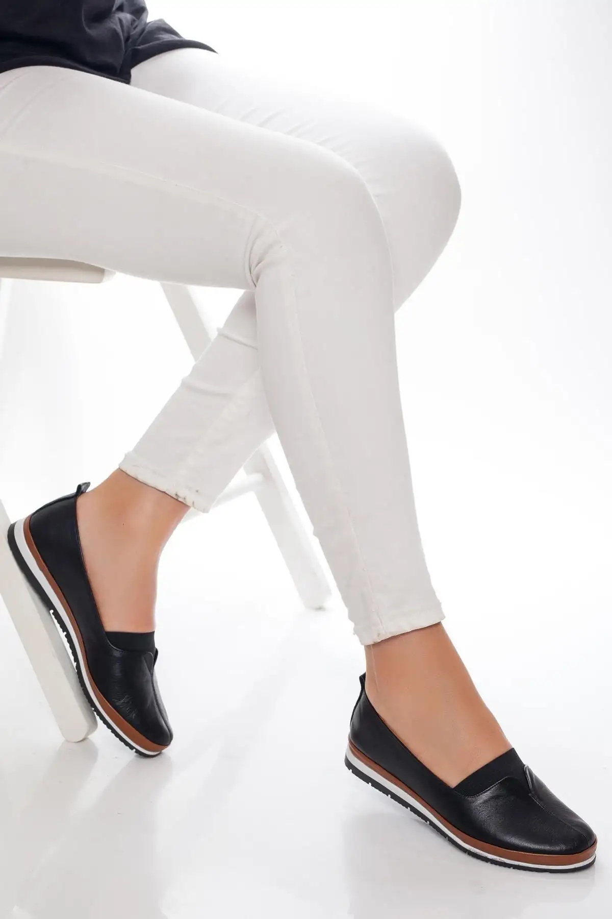 بالرین چرم زنانه مشکی چرم اصل Dp16-0075 - 1277 بالرین چرم زنانه مشکی چرم اصل Dp16-0075 - 1277