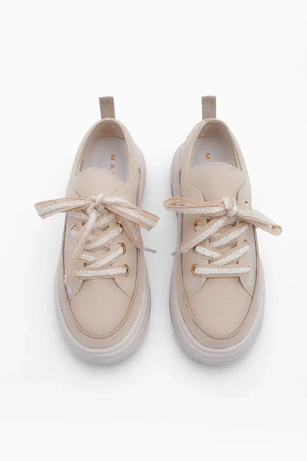 کفش ورزشی بند دار پارچه ای کتانی زنانه کتانی بژ - 311 کفش ورزشی بند دار پارچه ای کتانی زنانه کتانی بژ - 311