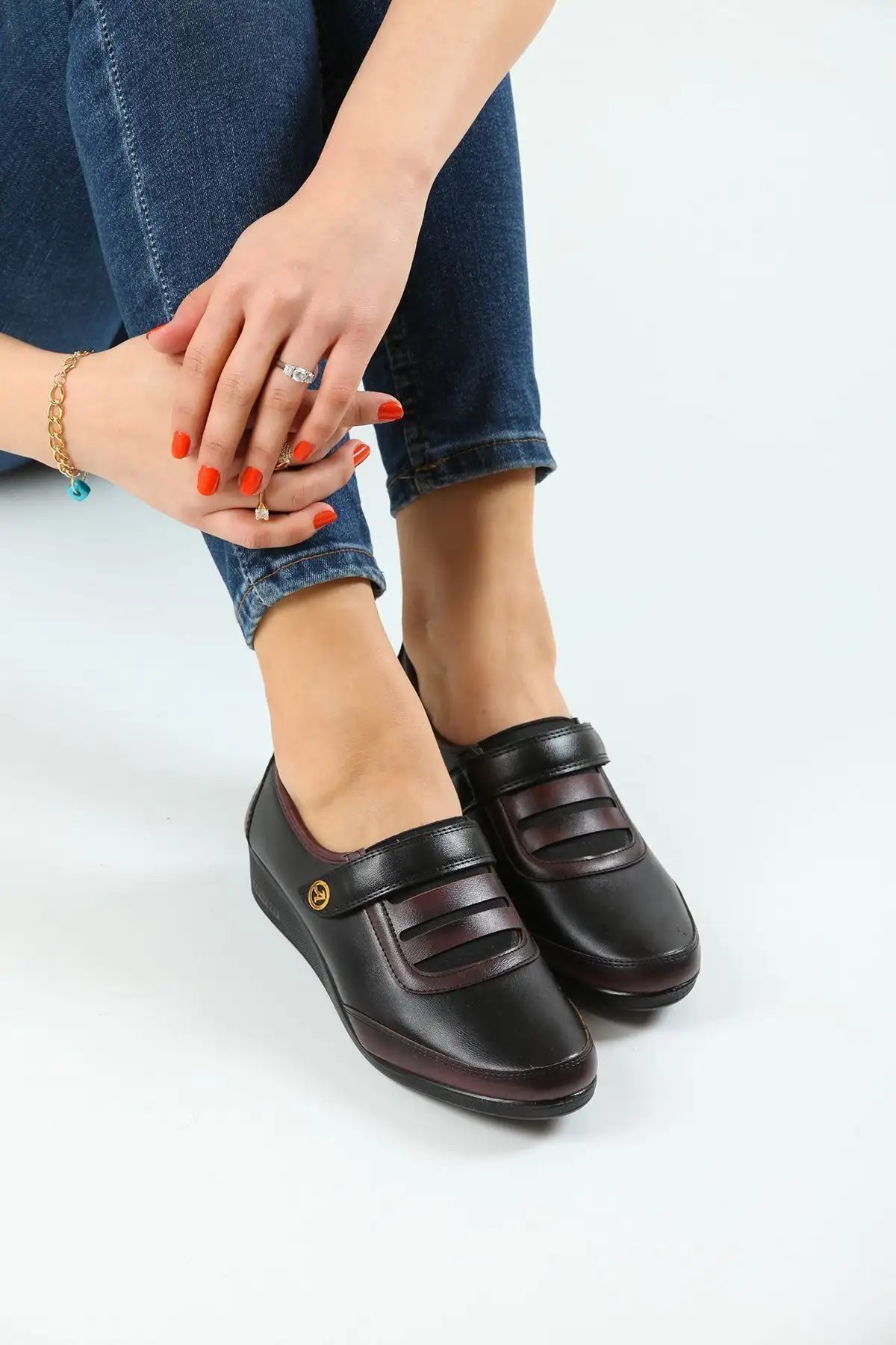 کفش کلاسیک زنانه بورگوندی کفش مادر ارتوپدی کفش مادر بالرین کفش راحتی زنانه مادر - 807