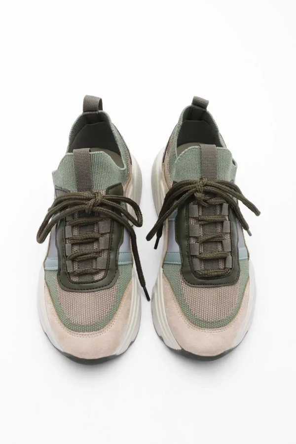 کفش ورزشی زنانه کتانی با کفی بالا Volente khaki - 31