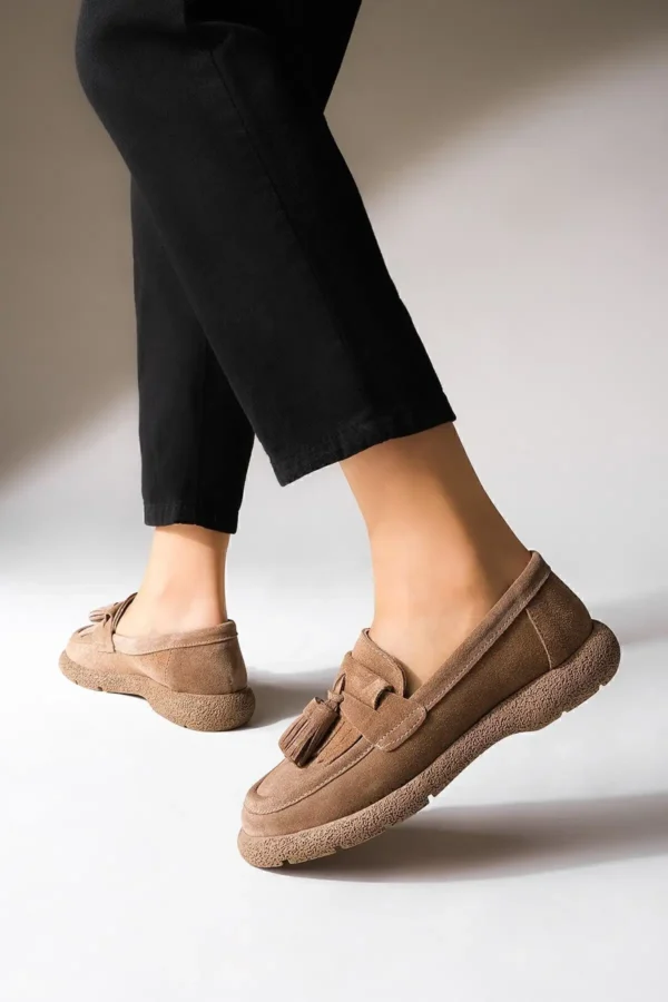 کفش راحتی زنانه چرم اصل Suma tan Suede - 845