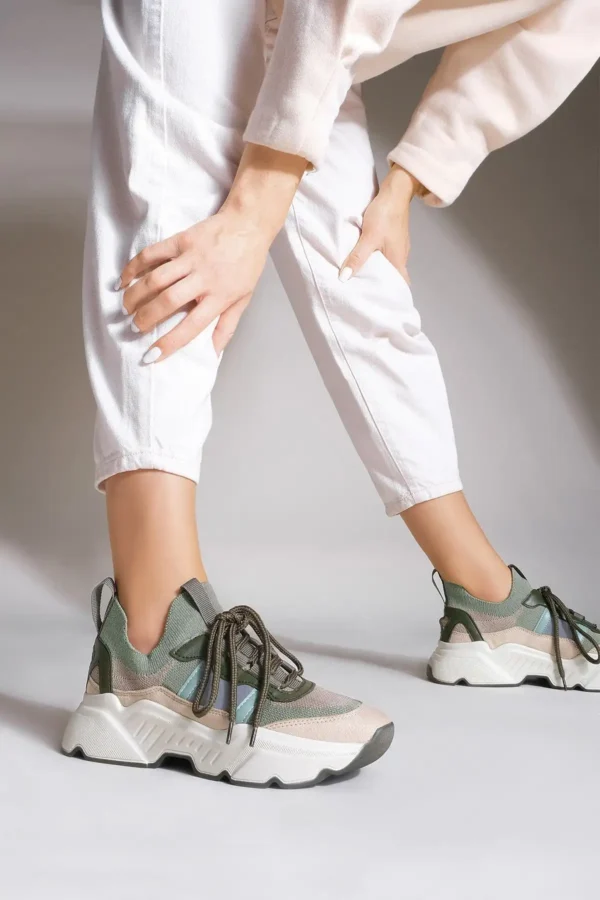 کفش ورزشی زنانه کتانی با کفی بالا Volente khaki - 31