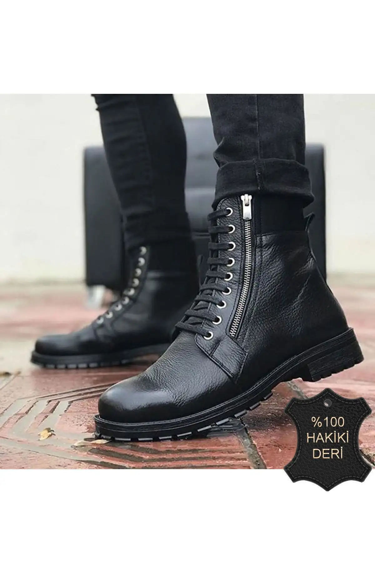 چکمه مردانه چرم اصل نظامی زیپ دار Tt103 - 485 چکمه مردانه چرم اصل نظامی زیپ دار Tt103 - 485