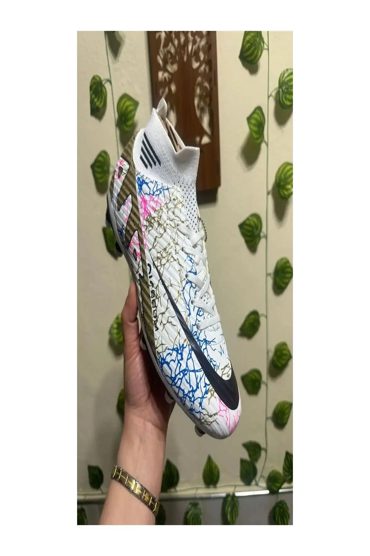 جوراب کرامپون - سفید/طلایی/طرح دار - 876