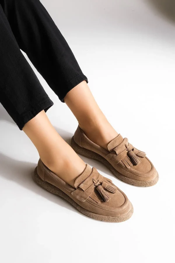 کفش راحتی زنانه چرم اصل Suma tan Suede - 845