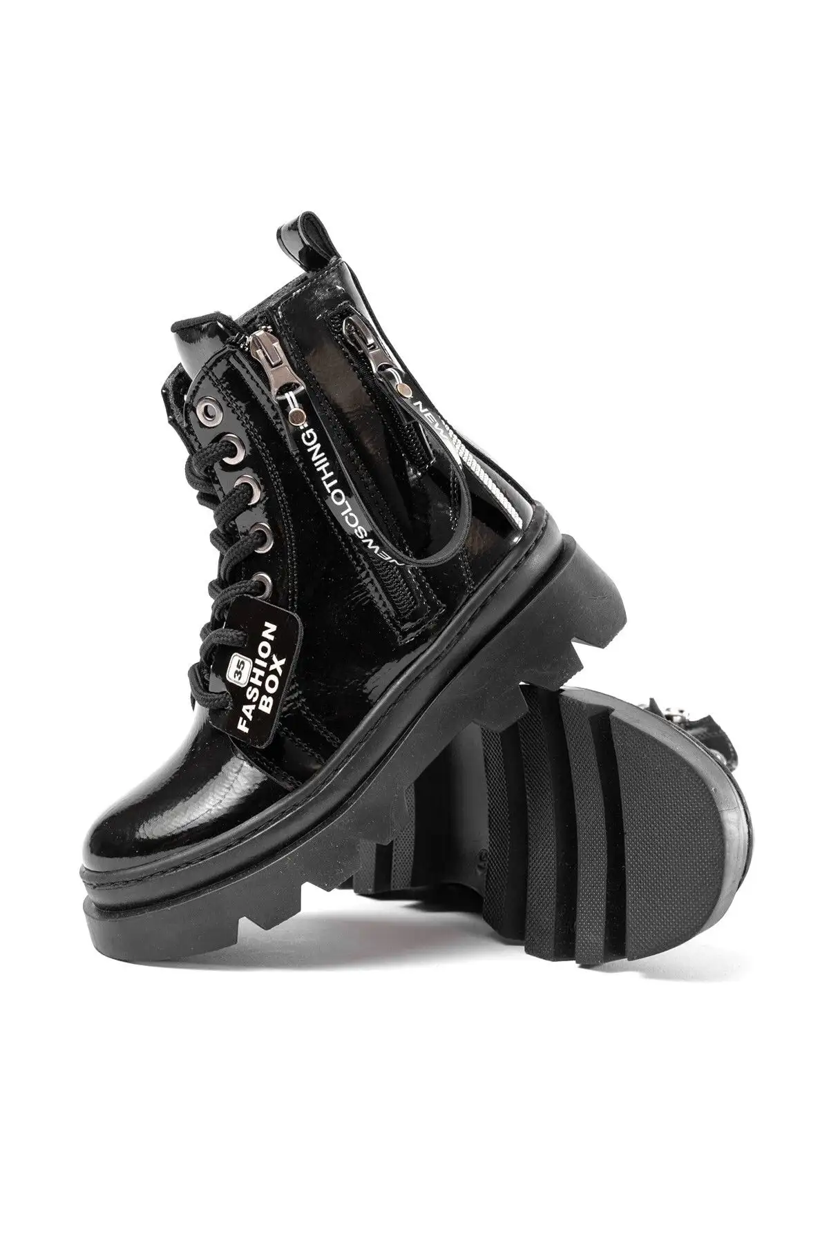 چکمه ضد آب دو زیپ چرم مشکی دخترانه - 182 چکمه ضد آب دو زیپ چرم مشکی دخترانه - 182