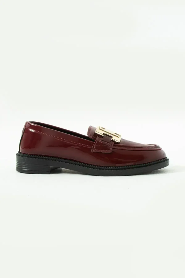 کفش زنانه کلارت قرمز لاک چرمی راحت گاه به گاه Calvanize Buckle Classic Loafer - 1219