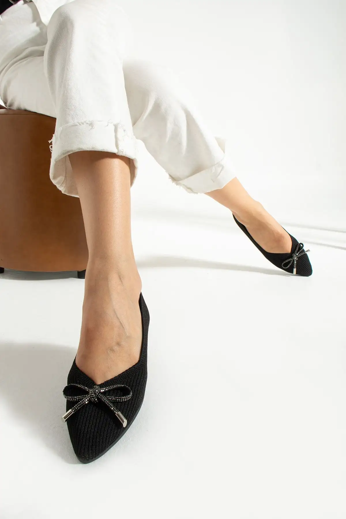 بالرین لباس بافتنی شیک روبان زنانه با جزئیات نوک تیز - 1249 بالرین لباس بافتنی شیک روبان زنانه با جزئیات نوک تیز - 1249