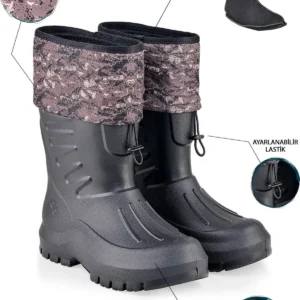 چکمه های برفی مردانه مشکی ضد آب Eva Sole Hunter Fisherman Biker Courier Rain Snow Boots با جوراب حرارتی - 1132