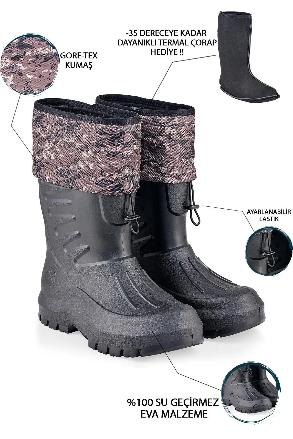 چکمه های برفی مردانه مشکی ضد آب Eva Sole Hunter Fisherman Biker Courier Rain Snow Boots با جوراب حرارتی - 1132 چکمه های برفی مردانه مشکی ضد آب Eva Sole Hunter Fisherman Biker Courier Rain Snow Boots با جوراب حرارتی - 1132