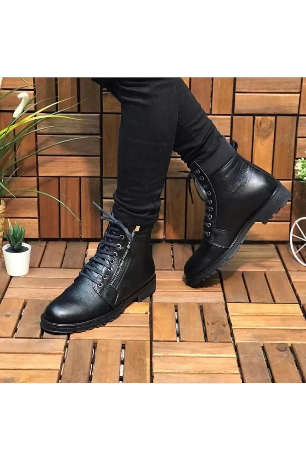 چکمه مردانه چرم اصل نظامی زیپ دار Tt103 - 485 چکمه مردانه چرم اصل نظامی زیپ دار Tt103 - 485