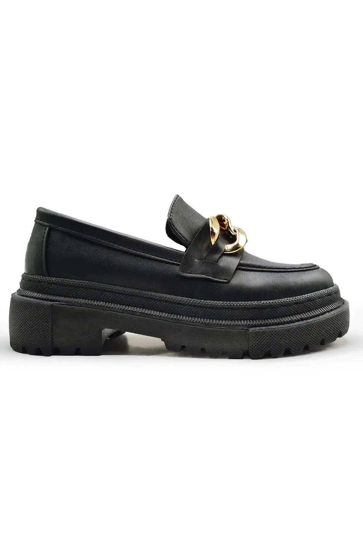 زنجیر مشکی زیره ضخیم کفش لوفر زنانه زنجیر طلا - 840 زنجیر مشکی زیره ضخیم کفش لوفر زنانه زنجیر طلا - 840