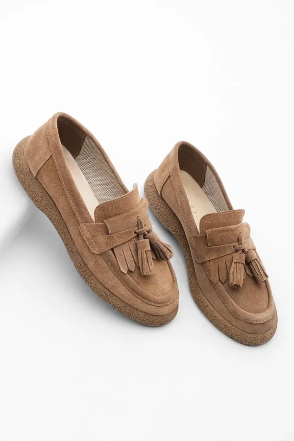 کفش راحتی زنانه چرم اصل Suma tan Suede - 845