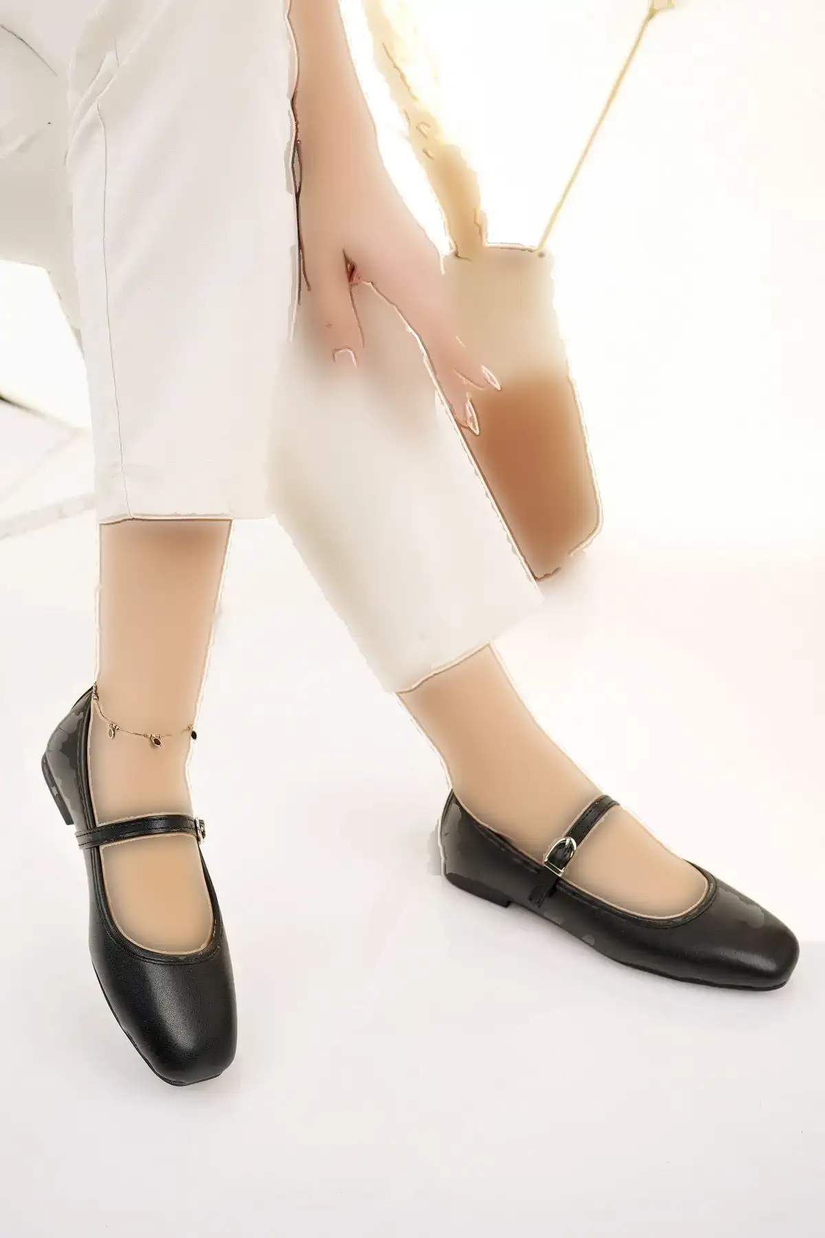 کفش های تخت زنانه با کمربند مشکی سبک راحت و شیک اداری تجاری - 1179