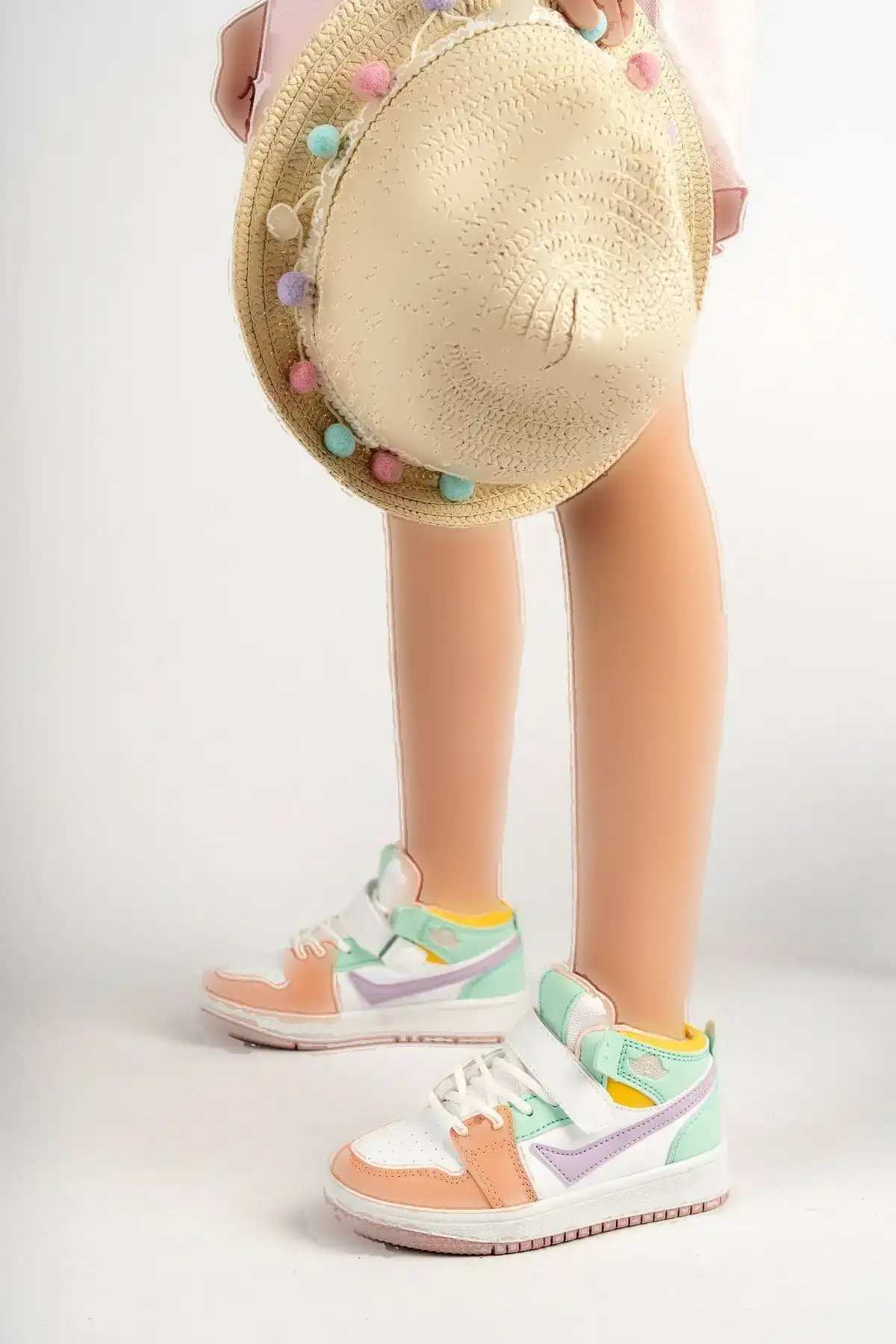 کفش کتانی اسپرت بچه گانه سفید سبز دخترانه بالا - 163 کفش کتانی اسپرت بچه گانه سفید سبز دخترانه بالا - 163