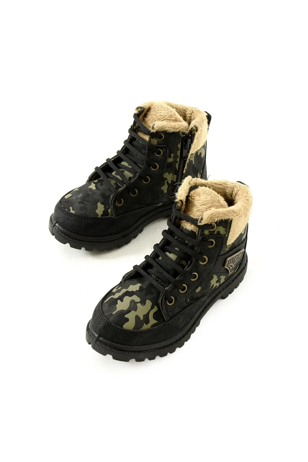 چکمه های کژوال زمستانی زیپ دار پشمی استتار خاکی - 166 چکمه های کژوال زمستانی زیپ دار پشمی استتار خاکی - 166