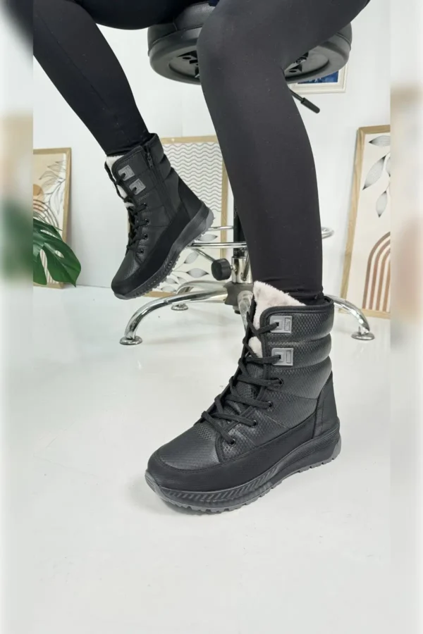 چکمه های برفی زنانه مشکی دودی Shearling زنانه بنددار زیپ دار راحت و راحت 815 - 1032