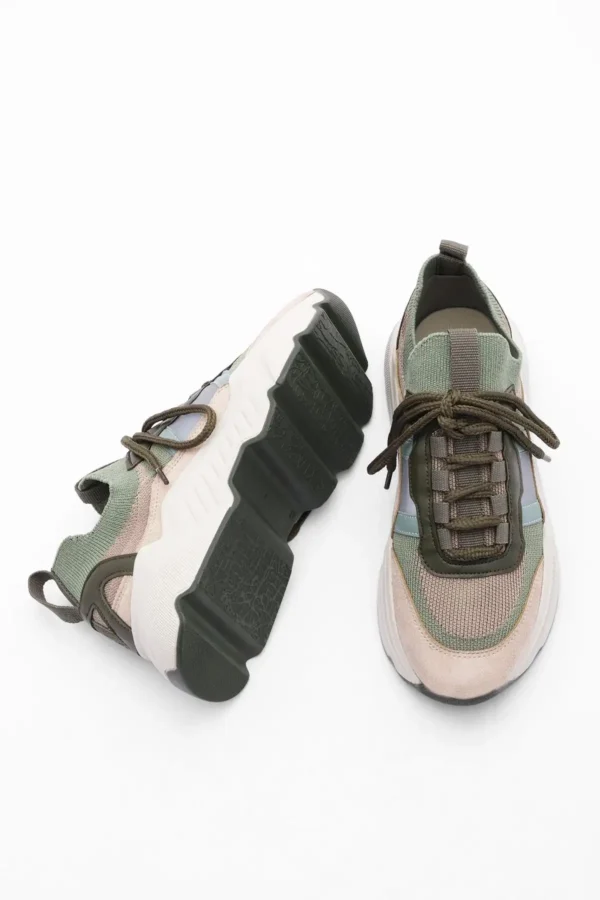 کفش ورزشی زنانه کتانی با کفی بالا Volente khaki - 31