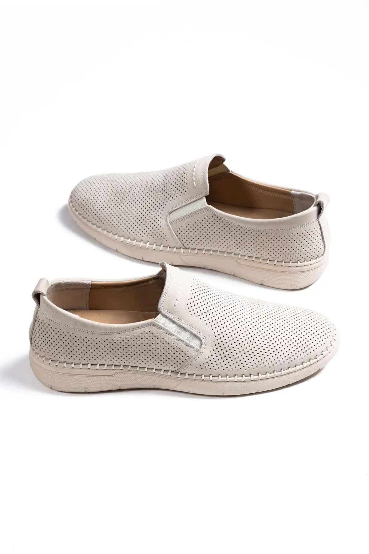 کفش چرم اصل مردانه، کفش 100% چرم، کفش تابستانی ارتوپدی بژ - 709