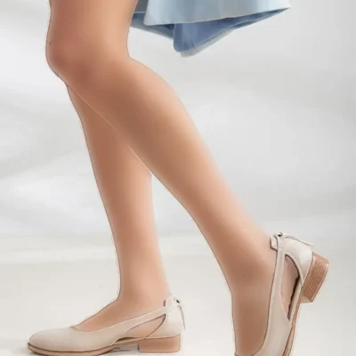 کفش پاشنه کوتاه ولپن اسکین بژ - 1295