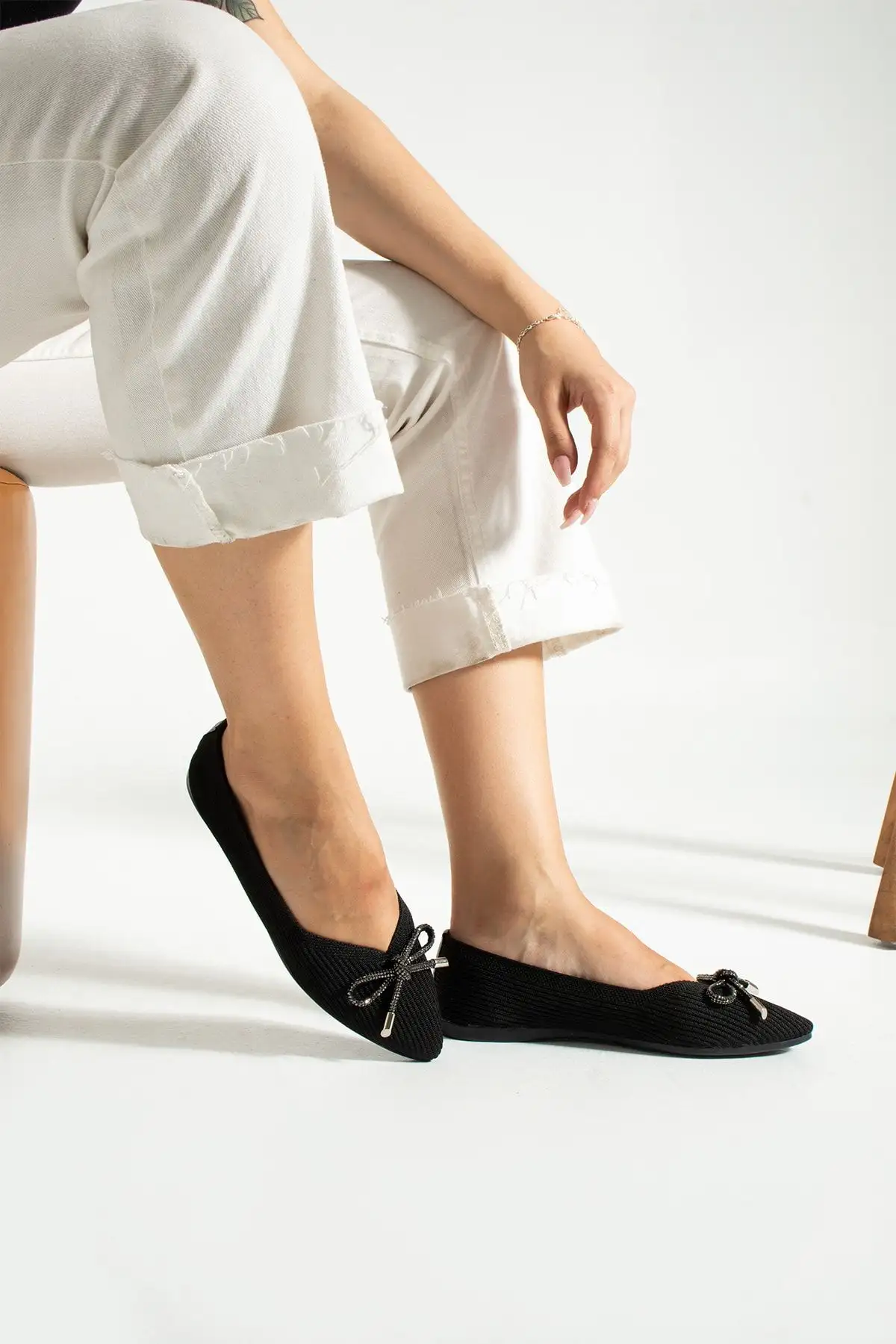 بالرین لباس بافتنی شیک روبان زنانه با جزئیات نوک تیز - 1249 بالرین لباس بافتنی شیک روبان زنانه با جزئیات نوک تیز - 1249