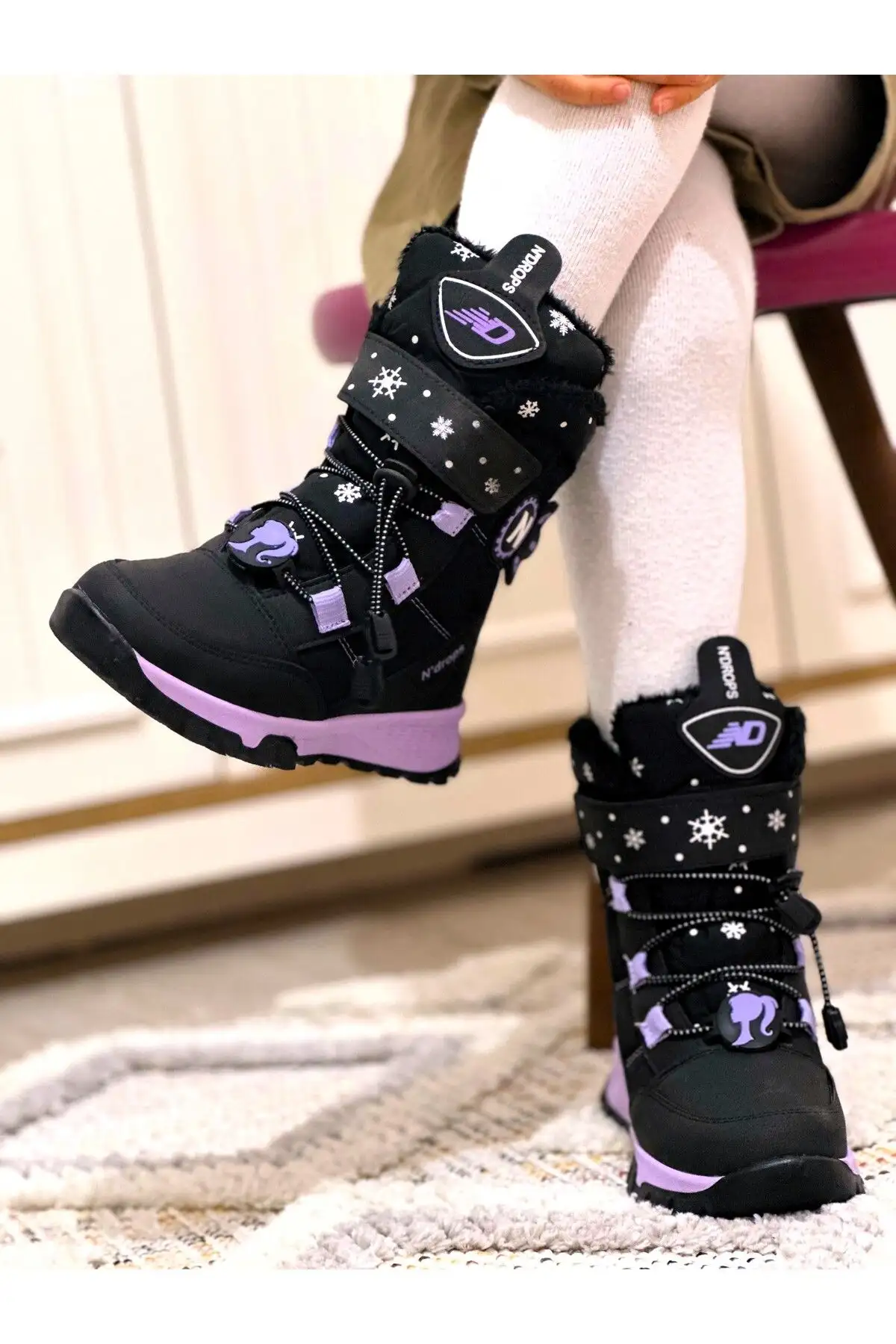 چکمه دخترانه خز یاس بنفش مشکی زیره نوار بدون لغزش ارتوپدی - 192 چکمه دخترانه خز یاس بنفش مشکی زیره نوار بدون لغزش ارتوپدی - 192