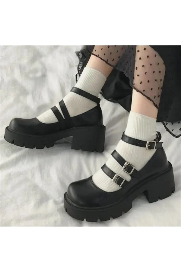 Grandükkan Black Oxford Harajuku Style Ankle Buckle Shoes Lolita - 691