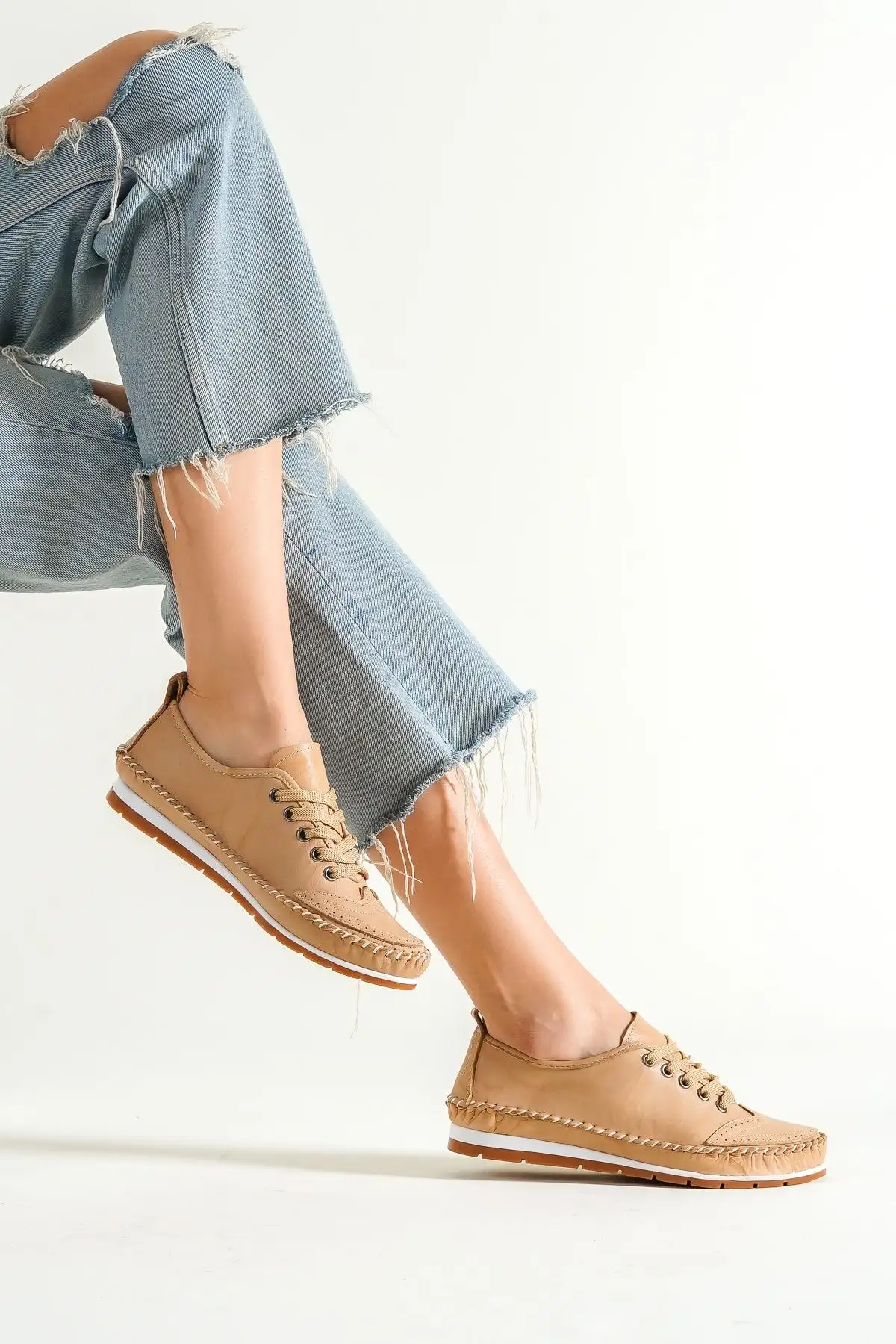 بالرین های چرم زنانه چرم اصل بژ Dp16-0061 - 1287 بالرین های چرم زنانه چرم اصل بژ Dp16-0061 - 1287