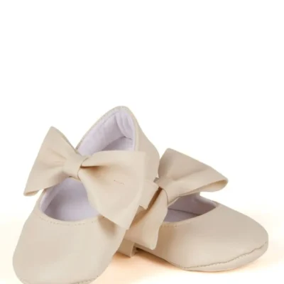 کفش بالرین پاپیون چرم مصنوعی کرم نوزاد دخترانه - 135