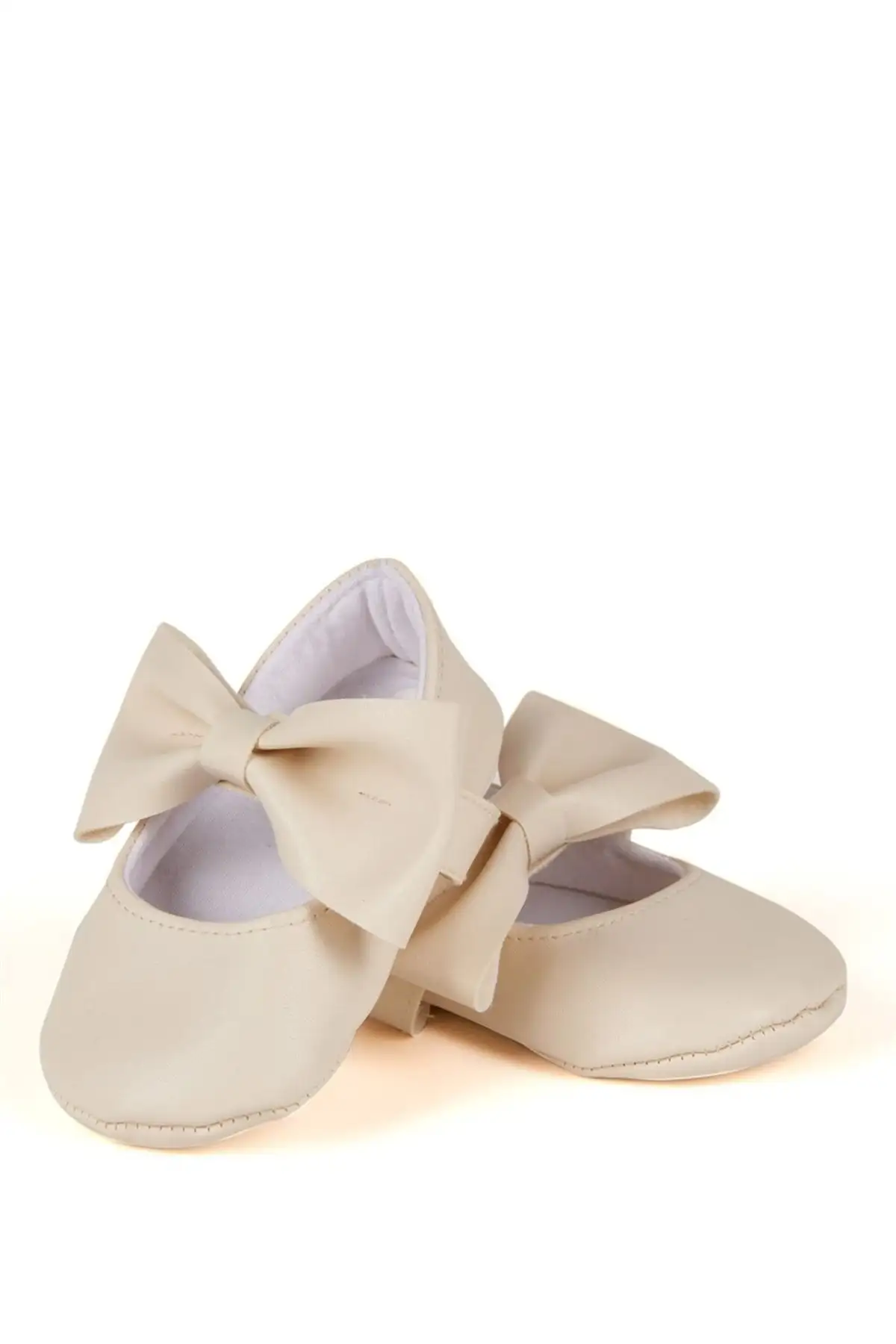 کفش بالرین پاپیون چرم مصنوعی کرم نوزاد دخترانه - 135