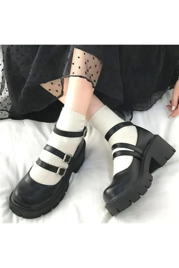 Grandükkan Black Oxford Harajuku Style Ankle Buckle Shoes Lolita - 691