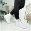 چکمه های برفی خزدار زنانه Daily White Bootie 815 - 1000 کف ضخیم زیپ دار بنددار