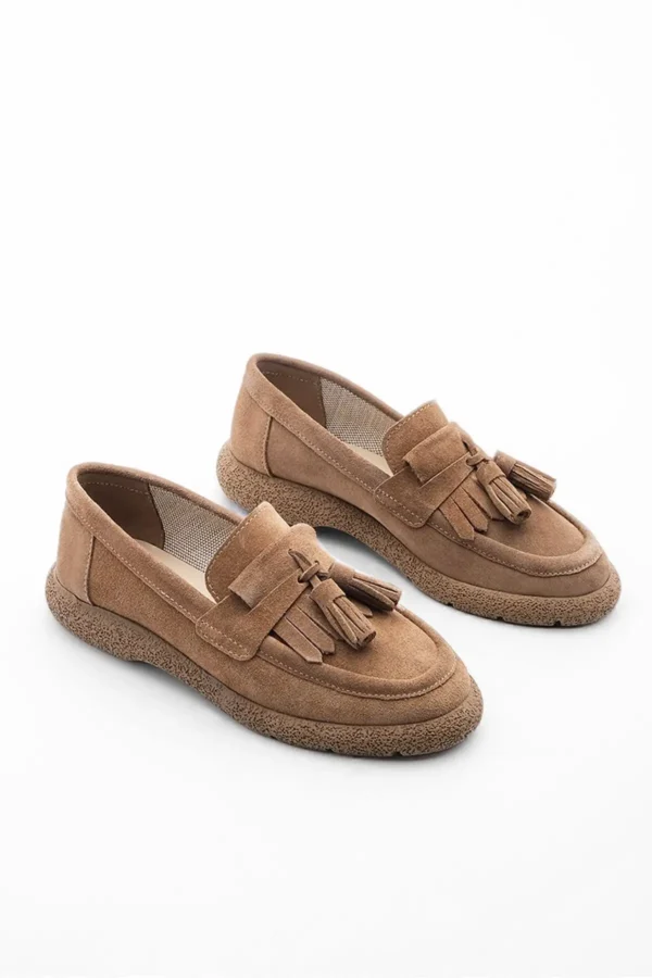 کفش راحتی زنانه چرم اصل Suma tan Suede - 845