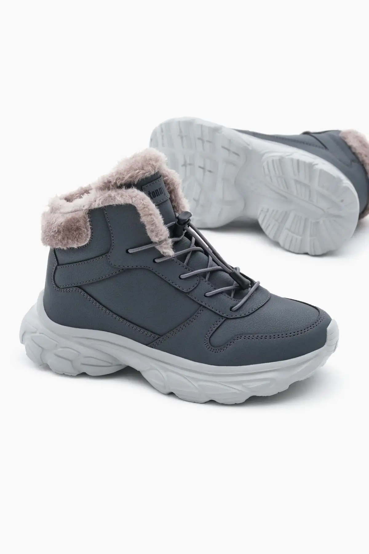 بوت بچه گانه یونیسکس دودی فیلون با کفی خزدار و بند لاستیکی - 191