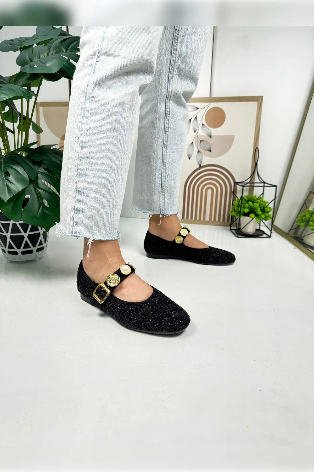 کفشهای راحت پنجه بیضی شکل باله باله مشکی زنانه بالرین بند مرواریدی قابل تنظیم 379 - 790 کفشهای راحت پنجه بیضی شکل باله باله مشکی زنانه بالرین بند مرواریدی قابل تنظیم 379 - 790