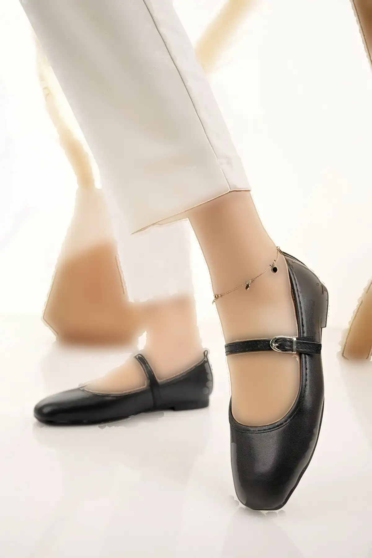 کفش های تخت زنانه با کمربند مشکی سبک راحت و شیک اداری تجاری - 1179 کفش های تخت زنانه با کمربند مشکی سبک راحت و شیک اداری تجاری - 1179