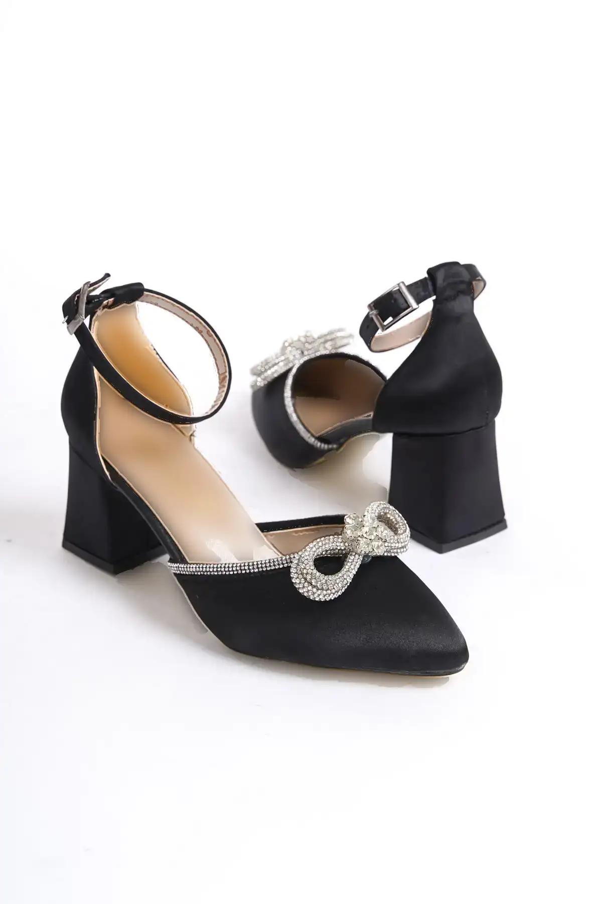 کفش پاشنه دار پاپیونی زنانه ساتن مشکی Rozza Bg1042-119-0019 - 431 کفش پاشنه دار پاپیونی زنانه ساتن مشکی Rozza Bg1042-119-0019 - 431