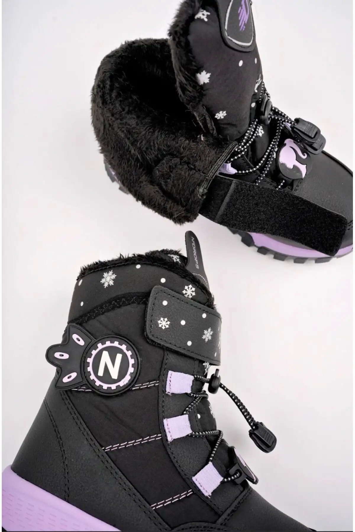 چکمه دخترانه خز یاسی مشکی - 170