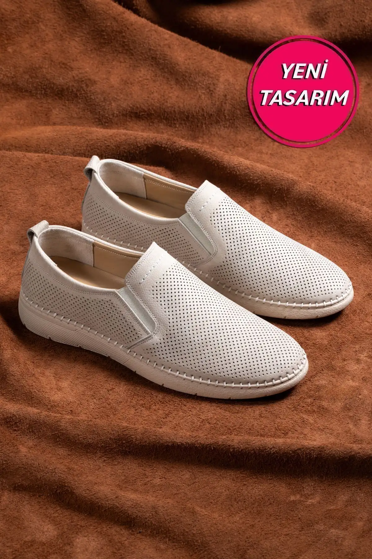 کفش چرم اصل مردانه، کفش 100% چرم، کفش تابستانی ارتوپدی بژ - 709