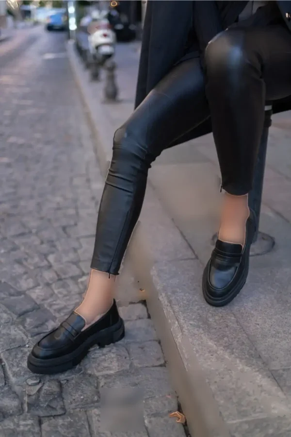 کفش آکسفورد چرم مشکی وگان زنانه Lopes - 865