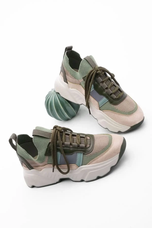 کفش ورزشی زنانه کتانی با کفی بالا Volente khaki - 31