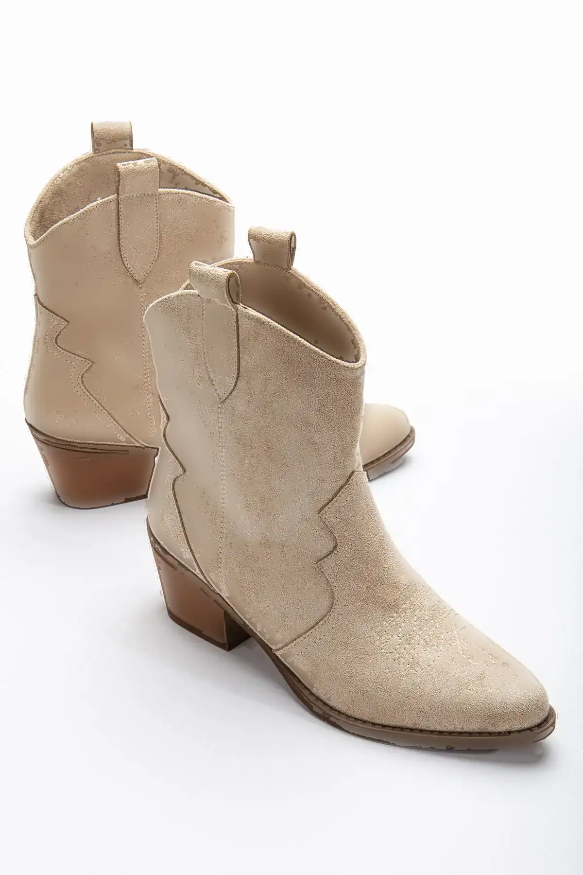 پوتین کابوی وسترن جیر مات بژ کرم مینک استون - 122 پوتین کابوی وسترن جیر مات بژ کرم مینک استون - 122