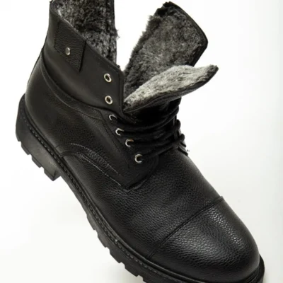 نیم بوت مشکی غیررسمی با داخل خز، تضمینی سرد و ضد آب، زیره لاستیکی ضد لغزش محکم - 73