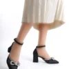 کفش پاشنه دار پاپیونی زنانه ساتن مشکی Rozza Bg1042-119-0019 - 431